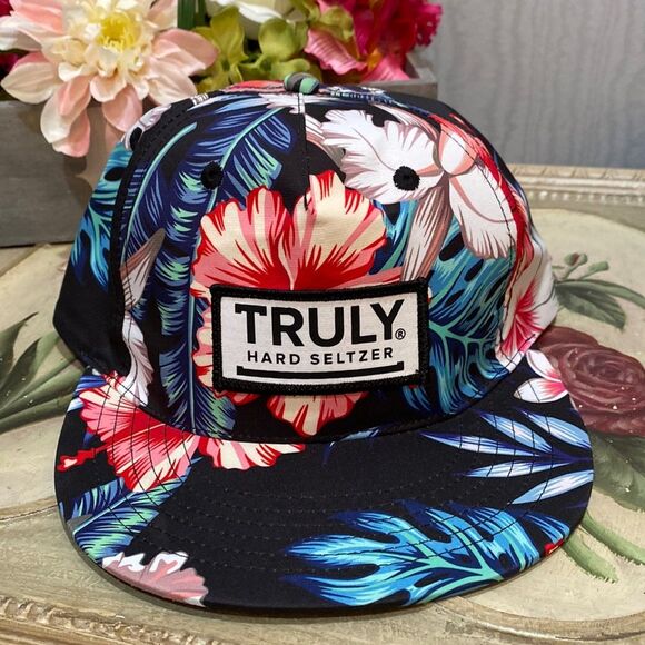 Truly Hard Seltzer Tropical Dark Floral Snap Back Ball Cap Hat Unisex Summer - Picture 1 of 9